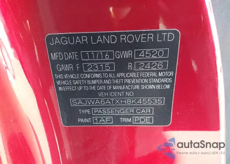 2017 Jaguar F-Type Premium из США, поврежденный, VIN SAJWA6ATXH8K45535